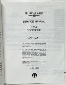 2008 Chrysler Crossfire Service Shop Repair Manual 3 Vol Set