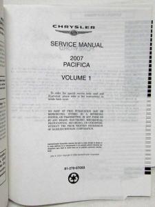 2007 Chrysler Pacifica Service Shop Repair Manual 4 Vol Set