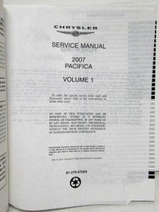 2007 Chrysler Pacifica Service Shop Repair Manual 4 Vol Set