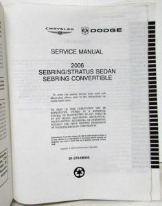 2006 Chrysler Sebring Sedan/Convertible and Dodge Stratus Service Shop Manual