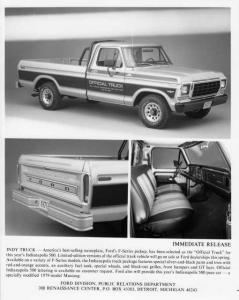 1979 Ford F-Series Pickup Indianapolis 500 Official Truck Press Photo 0124