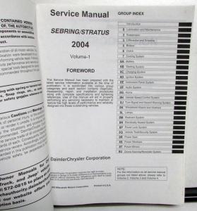 2004 Chrysler Sebring & Dodge Stratus Coupe Service Shop Repair Manual 3 Vol Set