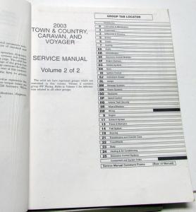 2003 Chrysler Town & Country Voyager & Dodge Caravan Service Manual Shop Repair