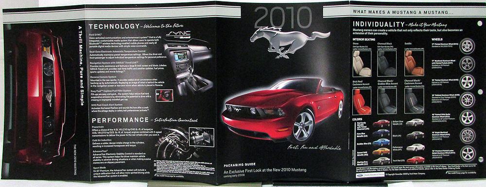 2010 Ford Mustang V6 Gt Data Trim Dealer Book Insert
