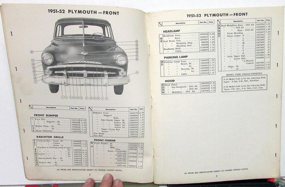 1951-55 Chrysler Plymouth Dodge DeSoto Body Sheet Metal Parts Catalog Crash  Book