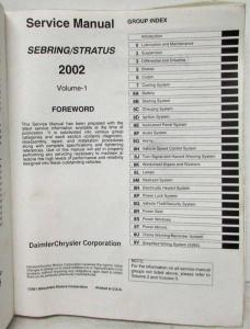 2002 Chrysler Sebring & Dodge Stratus Coupe Service Shop Repair Manual 3 Vol Set