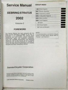 2002 Chrysler Sebring & Dodge Stratus Coupe Service Shop Repair Manual 3 Vol Set
