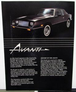 1984 Avanti Dealer Sales Brochure Folder Features Options Specs