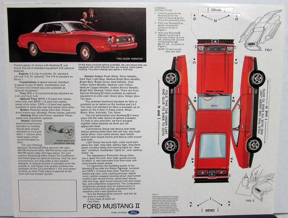 1974 Ford Mustang II Mach 1 Cardboard Car To Assemble Sales Sheet Original RARE