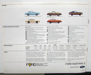 1977 Ford Mustang II Hardtop 2+2 Mach 1 Ghia Sport Cobra II Sales Brochure REV