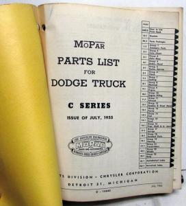 1955 MOPAR Parts List for Dodge Trucks C-Series Excludes Power Wagon & Route Van