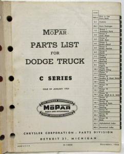 1954 MOPAR Parts List for Dodge Trucks C-Series Excludes Power Wagon & Route Van