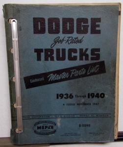 1936 1937 1938 1939 1940 MOPAR Condensed Master Parts List for Dodge Trucks