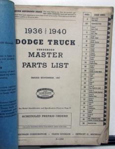 1936 1937 1938 1939 1940 MOPAR Condensed Master Parts List for Dodge Trucks