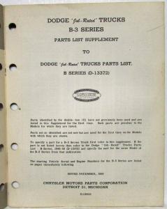 1950 MOPAR Parts List Supplement for Dodge Trucks B-3 Series