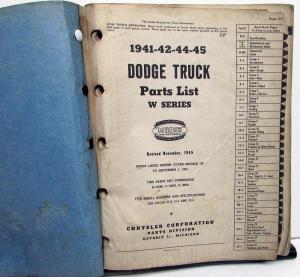 1941 1942 1944 1945 MOPAR Parts List for Dodge Trucks W-Series