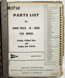 1957 1958 1959 MOPAR Parts List for Dodge Trucks M K & L-Series Inc 4WD & Tandem