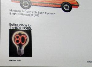 1980 Ford Mustang Sport Ghia Cobra 2- 3- Door Color Sales Brochure REVISED Orig