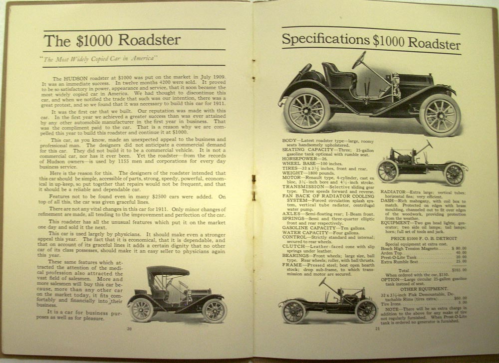 1911 Hudson 33 Roadster Dealer Sales Brochure Original Touring Torpedo