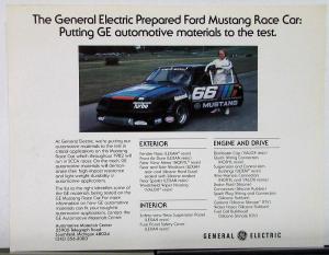 1982 Ford GE Mustang Race Car General Electric Flyer Sales Sheet Original