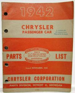 1942 Chrysler Passenger Cars Parts List Royal Windsor Saratoga New Yorker