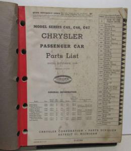 1949 Chrysler Passenger Cars Parts List Royal Saratoga New Yorker Imperial