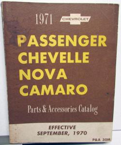 1971 Chevrolet Passenger Cars Parts List & Access Catalog Chevelle Nova Camaro