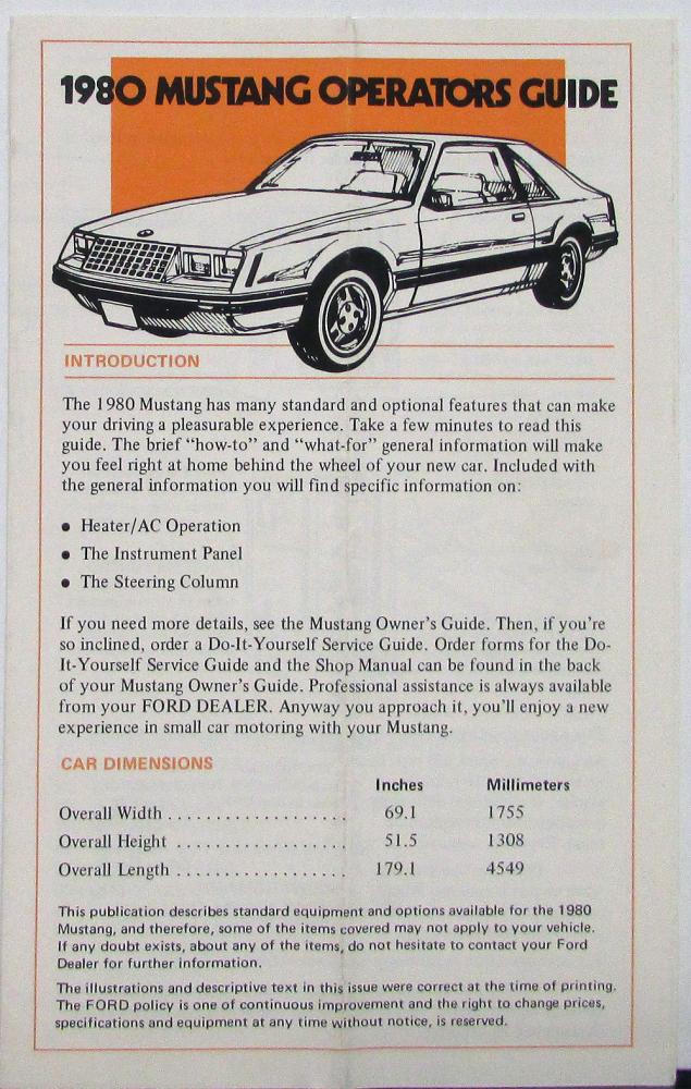 1980 Ford Mustang Operators Guide Folder Original