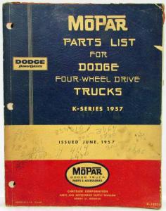 1957 MOPAR Parts List for Dodge Trucks K-Series