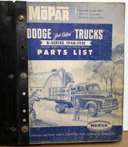 1948-1951 MOPAR Parts List for Dodge Trucks B-Series Exc Power Wagon & Route Van
