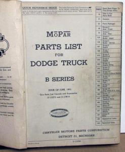 1948-1951 MOPAR Parts List for Dodge Trucks B-Series Exc Power Wagon & Route Van