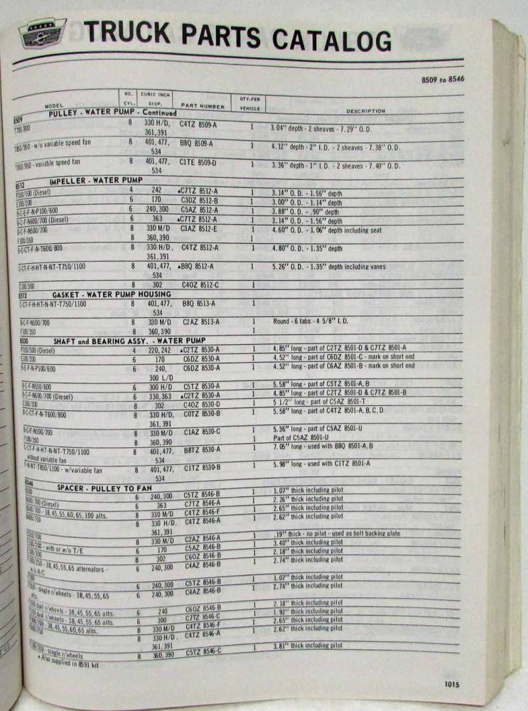 1968 Ford Truck Parts and Accessories List Catalog H100 F250 F350 C8000