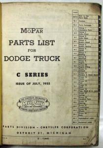 1948-1954 MoPar Parts List for Dodge Trucks C-Series and B-Series Manuals