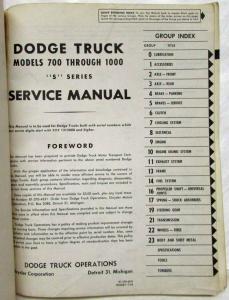 1964 Dodge Truck S Series Models 700-1000 Technical Service Shop Repair Manual
