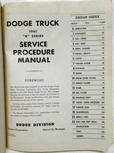 1961 Dodge Truck R-Series Models Service Shop Repair Manual