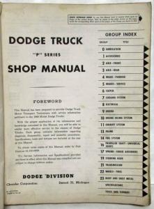 1960 Dodge Truck P-Series Models Service Shop Repair Manual