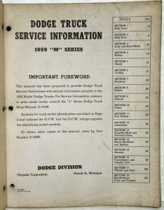 1959 Dodge Truck M-Series Models Service Shop Repair Manual