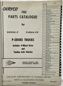 1960 Dodge Truck P-Series & Fargo FP Series Parts List Catalogue - Canadian