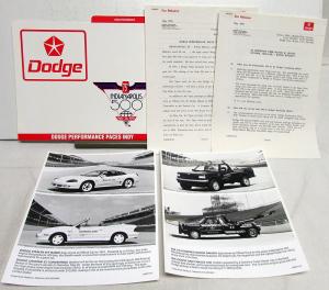 1991 Dodge Viper Indy 500 Pace Press Kit Media Release Carroll Shelby Stealth