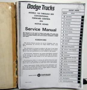 1969 1970 1971 Dodge Trucks 100-800 Series Service Shop Repair Manual