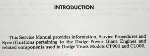 1968 Dodge Power Giant Engine Service Shop Repair Manual