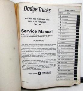 1970 Dodge Truck Models 500-1000 Low Cab Forward & Tilt Cab Service Shop Manual