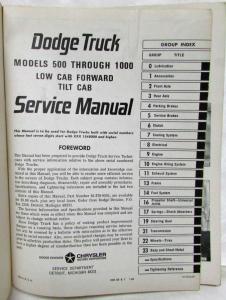 1966 Dodge Truck Models 500-1000 Low Cab Forward & Tilt Cab Service Shop Manual