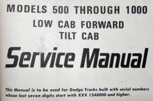 1966 Dodge Truck Models 500-1000 Low Cab Forward & Tilt Cab Service Shop Manual