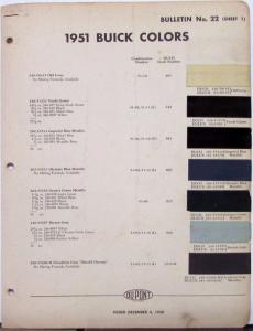 1951 Buick Dupont Paint Chip Colors Bulletin No. 22 Original