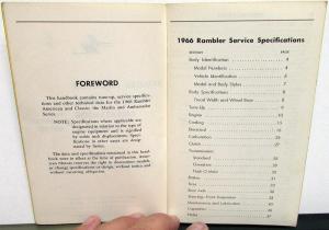 1966 AMC American Motors Rambler Ambassador Service Specifications Handbook