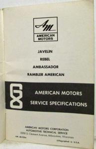 1968 AMC American Motors Javelin Rebel Rambler American Specifications Handbook