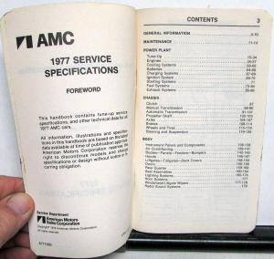 1977 AMC American Motors Pacer Gremlin Hornet Matador Specifications Handbook