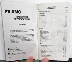 1979 AMC American Motors Pacer Spirit AMX Concord Specifications Handbook