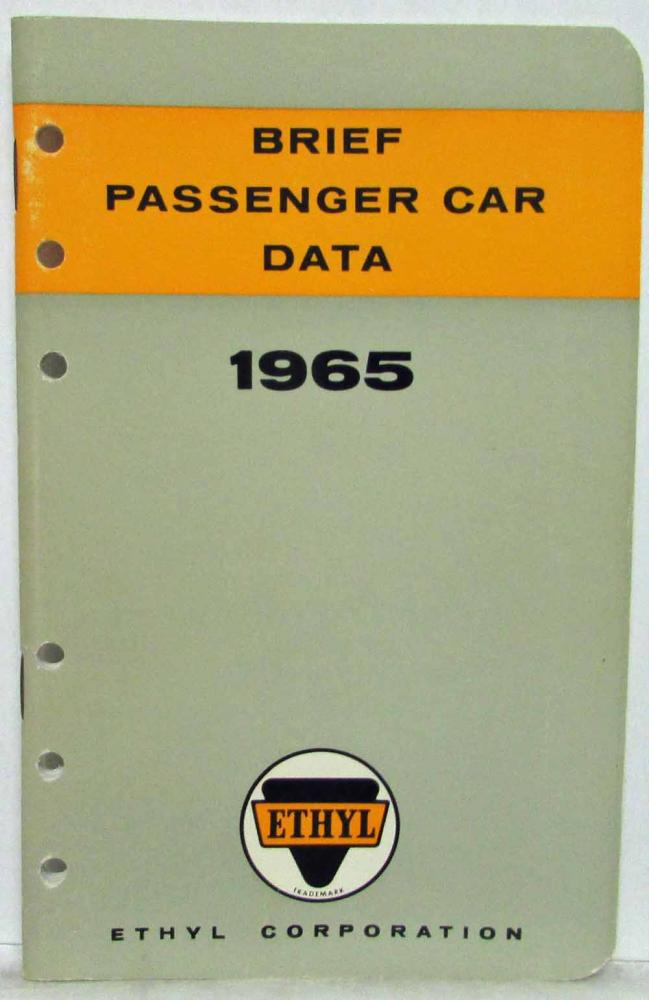 1965 Ethyl Corporation Brief Passenger Car Data Booklet Chevy Chrysler Mercury